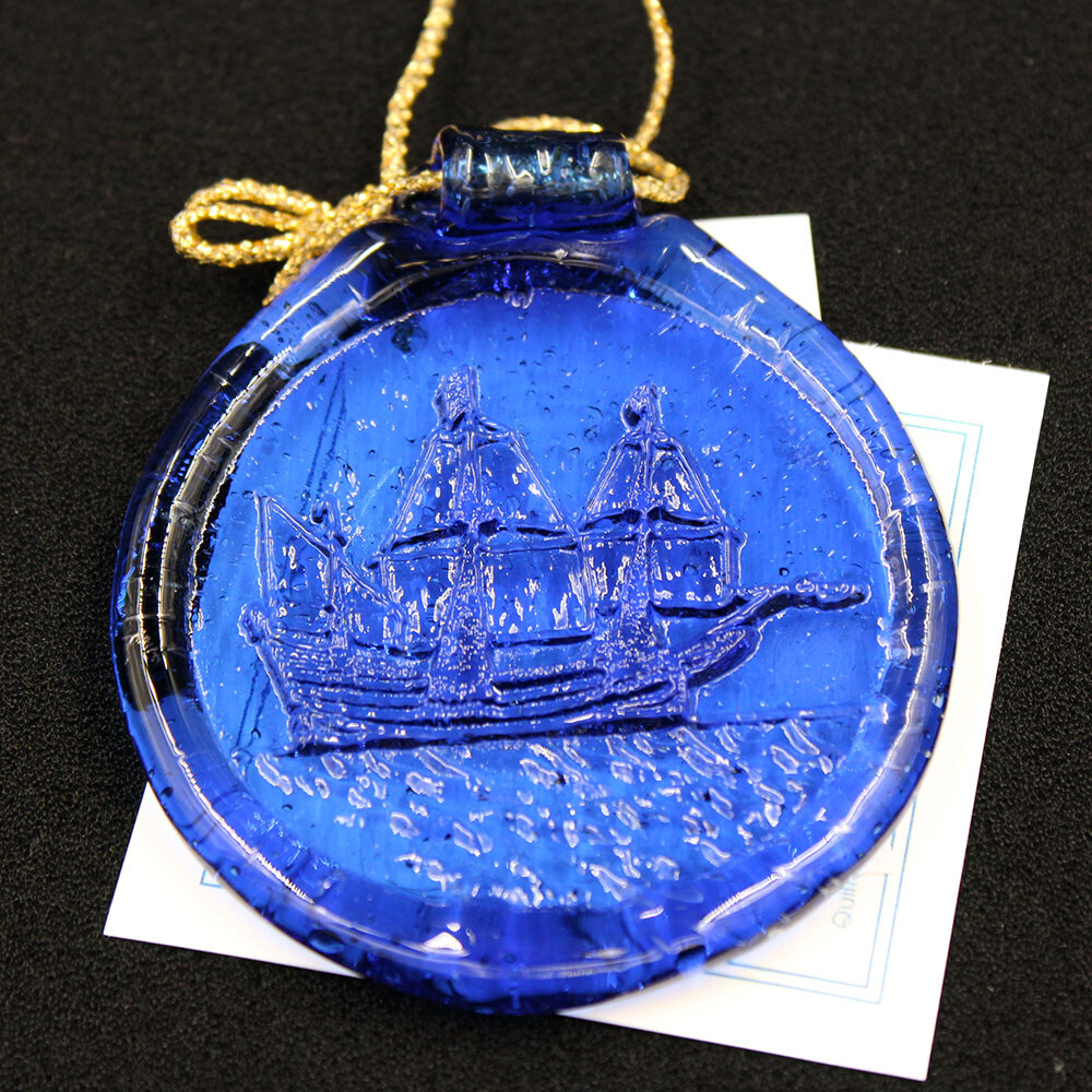 Mayflower Ship Hand-Pressed Glass Medallion