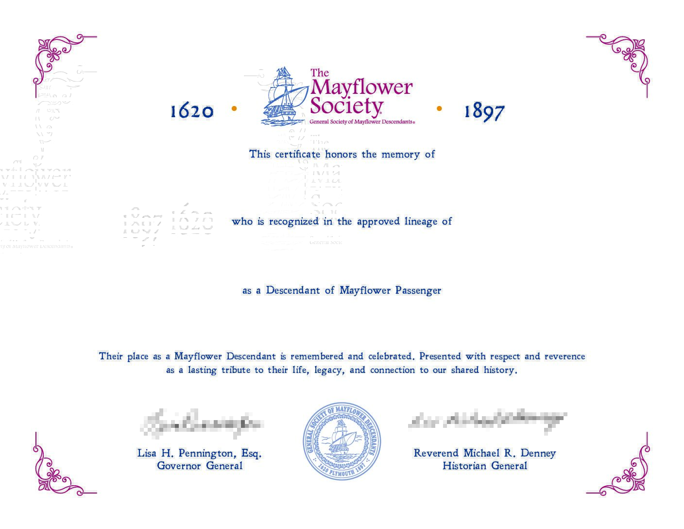 Commemorative Memorial Certificate